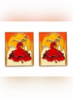 Vintage-Inspired Red Flamenco Dancer Enamel Earrings